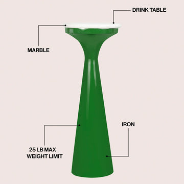 Oliver 22.25" Mid-Century Glam Retro Metal Drink Table with Marble Top